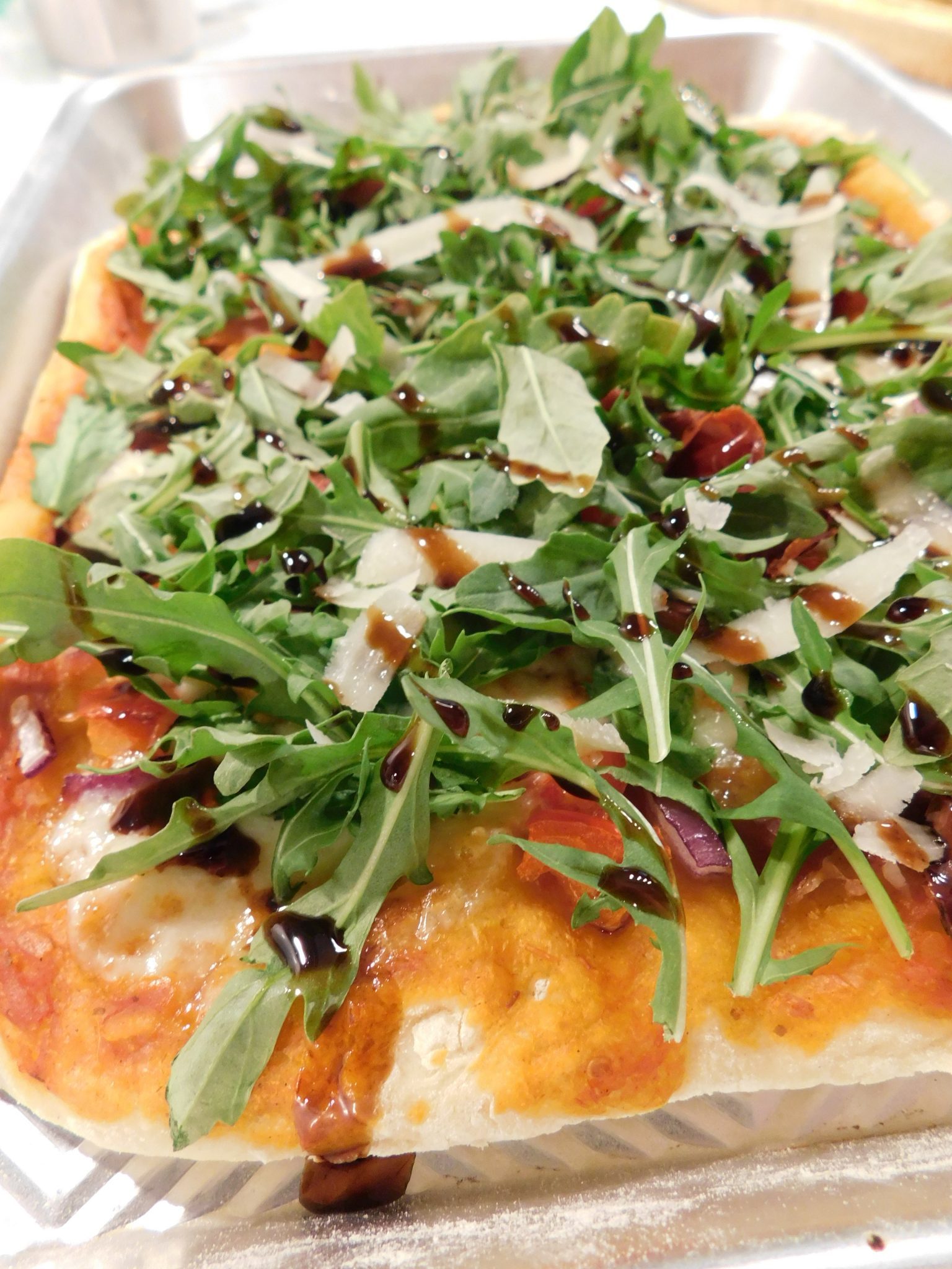 Prosciutto Arugula Flatbread with Balsamic Kitchen Foliage